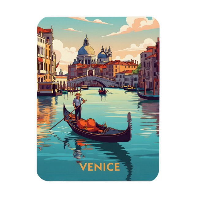 Ímã Passeio de gôndola em Veneza com edifícios históri (Vertical)