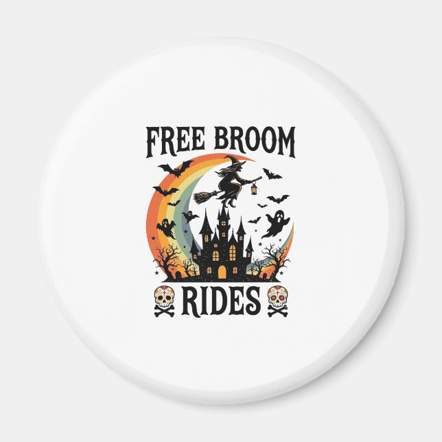 Imã Passeios de vassoura grátis Halloween Bruxa Castel (Frente)