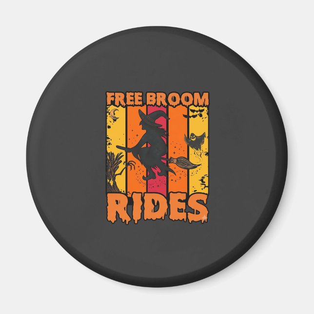 Imã Passeios de Vassoura Grátis Halloween Bruxa Voador (Frente)