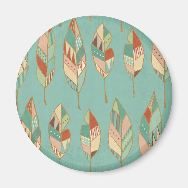 Imã Passo Geo Sudoeste | Padrão De Penas De Aquarela (Frente)