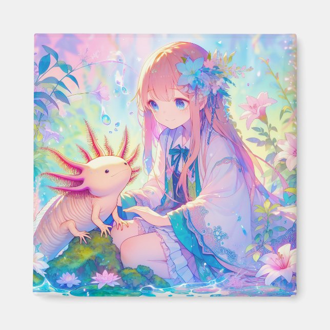 Imã Pastel Anime uma Axolotl Personalizada (Frente)
