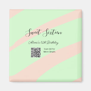 Imã Pastel laranja verde  QR  Aniversário de dezesseis