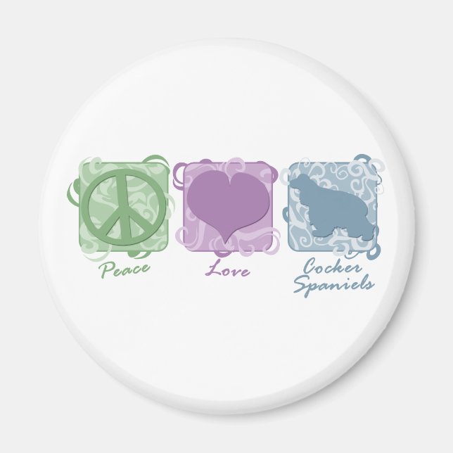 Imã Pastel Peace, Love e Cocker Spaniels (Frente)
