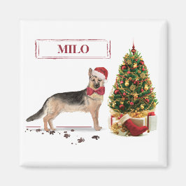 Imã Pastor Alemão Cachorro de Natal Engraçado com Árvo