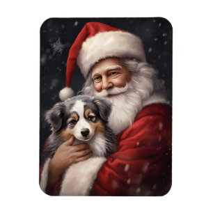 Ímã Pastor Australiano com Papai Noel Natal