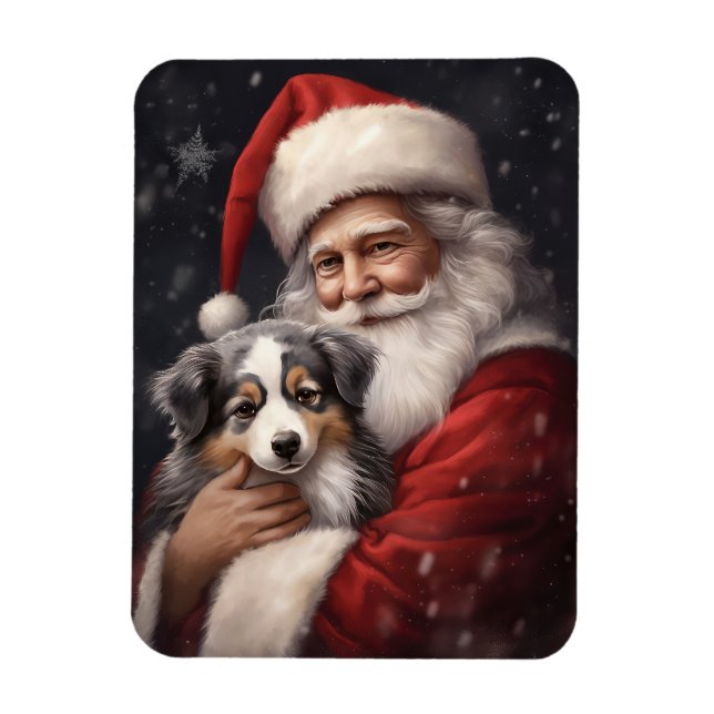 Ímã Pastor Australiano com Papai Noel Natal (Vertical)