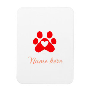 Ímã Pata de cachorro coração vermelho adicionar nome t