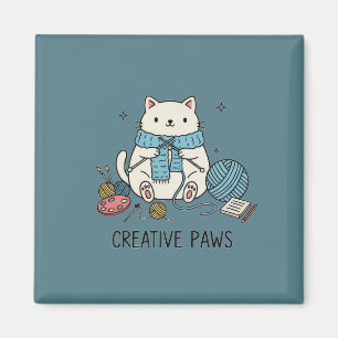 Imã Patas Criativas Tricô Gato Branco Aceno de Cacheco