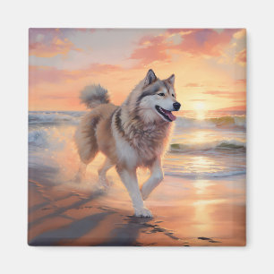 Imã Patas Sareentas do Malamute do Alasca na Praia ao
