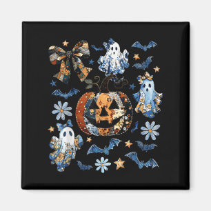 Imã Patchwork Floral de Denim Azul Pumpkin Ghost Coque