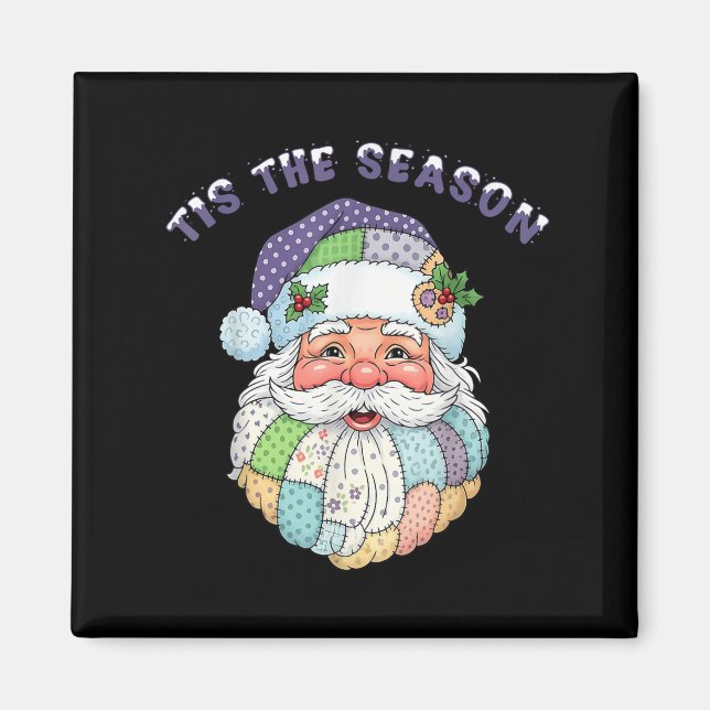 Imã Patchwork Papai Noel Rosto Préppy Natal Meninas  (Frente)