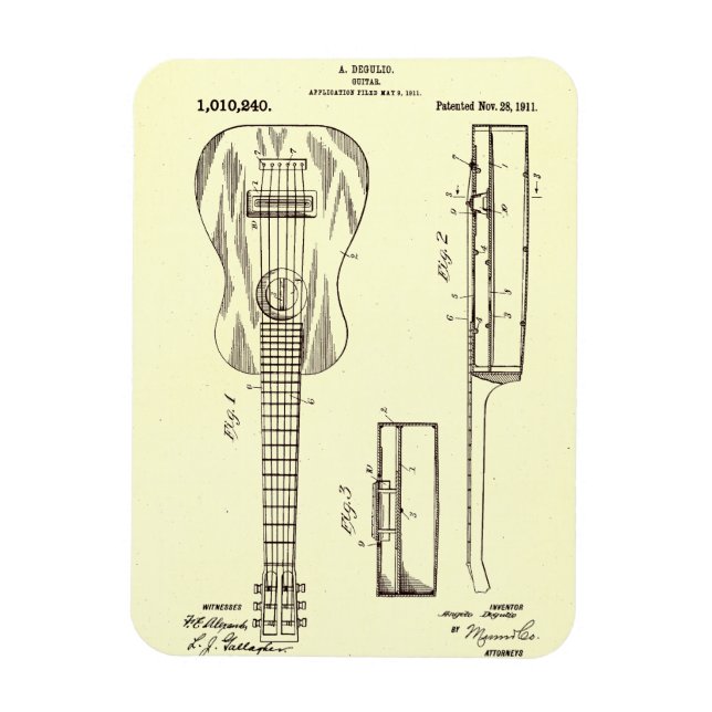 Ímã Patente de Violão Acústico Vintage 1911 (Vertical)