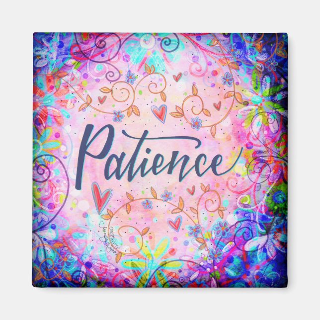Imã Patience Pink Floral Trendy Whimsical Inspiring (Frente)