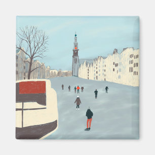 Imã Patinagem no gelo de Amsterdão nos canais no