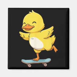 Imã Pato Amarelo Engraçado Skater Skateboard Bailarina