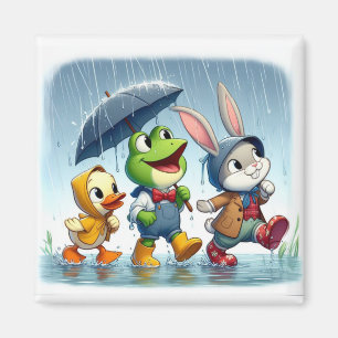 Imã Pato bonito, sapo, coelho na chuva