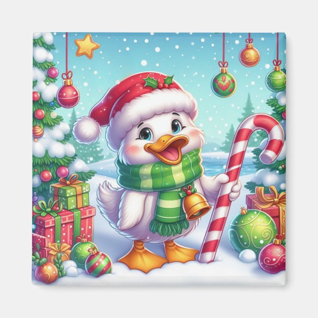 Imã Pato de Natal bonito e colorido (Frente)