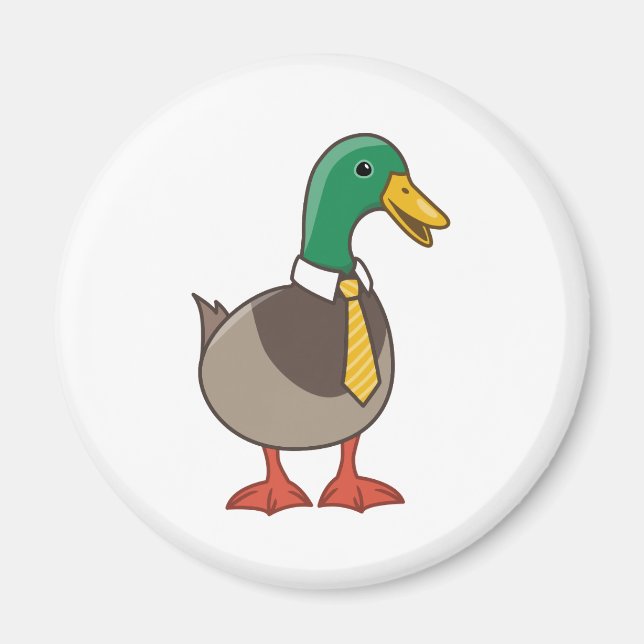 Imã Pato Mallard de Desenho Animado Fofo com Gravata (Frente)
