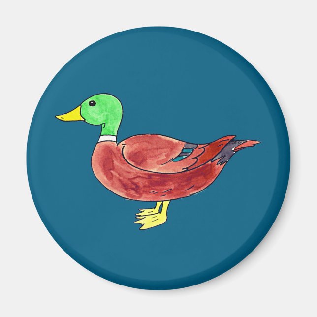 Imã Pato-Marreco com Cabeça Verde em Aquarela (Frente)