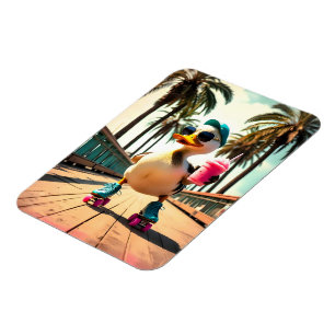 Ímã Pato Patinador Divertido Verão Retro