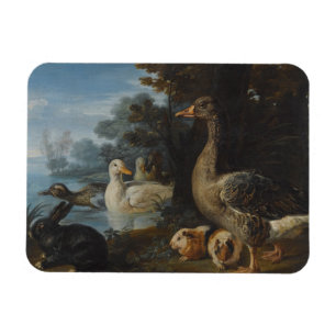 Ímã Patos pintados e um coelho em uma paisagem flutuad