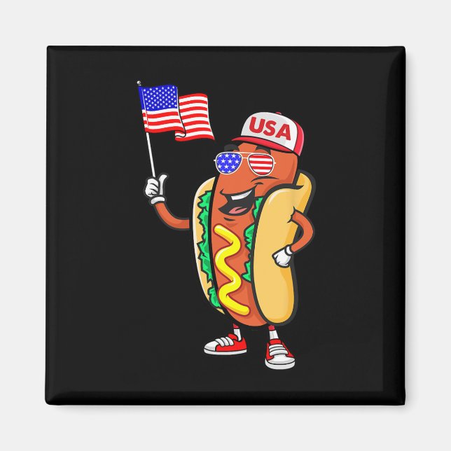 Imã Patriotic Hot Dog American Flag Usa Funny 4th Of J (Frente)