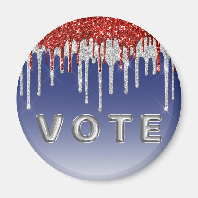 Imã Patriotic Red White Glitter Drip Blue Vote (Frente)