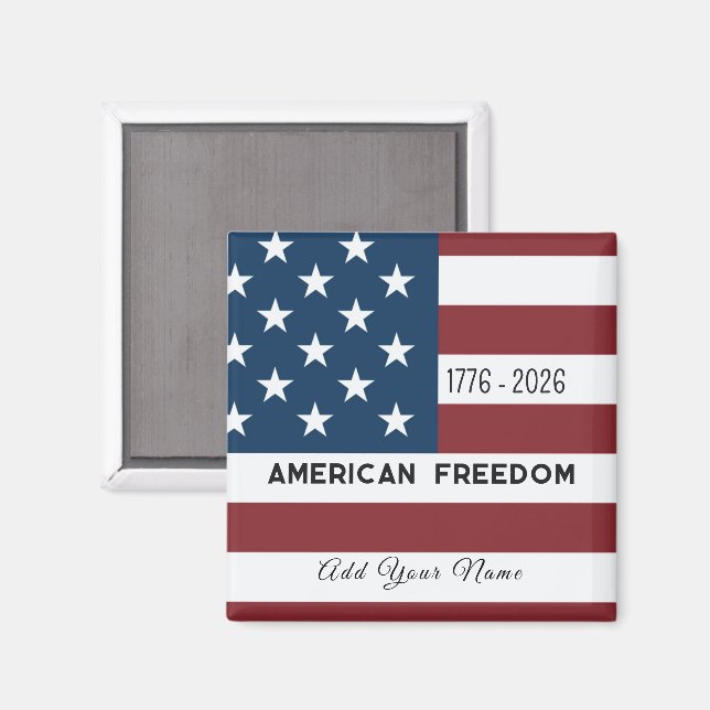 Imã Patriotic US Flag Custom Text Name (Front/Back)