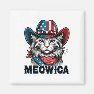 Imã Patriótica Meowica American Flag Funny 4 De Julho