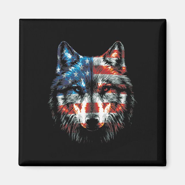 Imã Patriótico 4 de julho Wolf American Flag Wolf L (Frente)