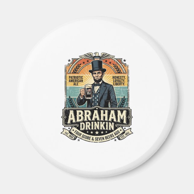 Imã Patriótico Abraham Bebendo Retrô Desgastado (Frente)