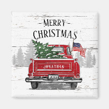 Patriótico Natal Vintage Red Truck Flag Russo