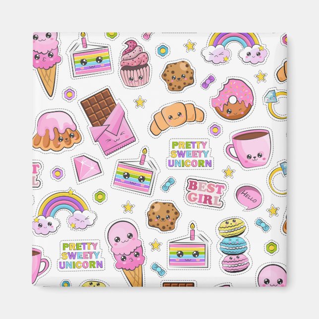 Imã Patterno Funny Unicorn Magic Rainbow Cute (Frente)