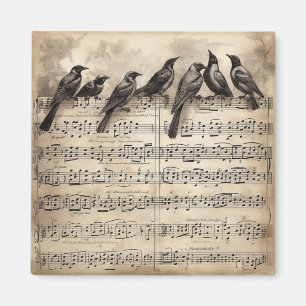 Imã Pauta Musical de Pássaros Cantores Vintage