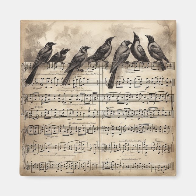 Imã Pauta Musical de Pássaros Cantores Vintage (Frente)