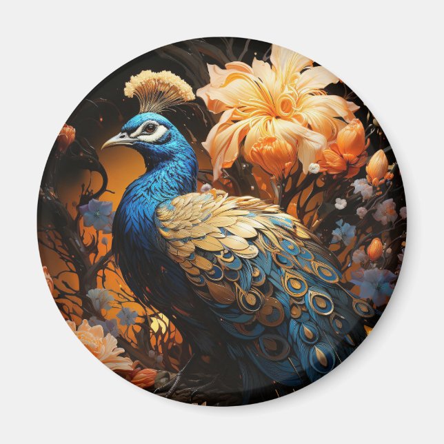 Imã Pavão Azul e Dourado Gerado por IA (Frente)