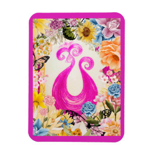 Ímã Pavão de ameixa rosa com flores coloridas