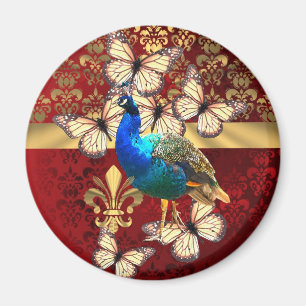 Imã Pavão elegante do vintage e damasco vermelho