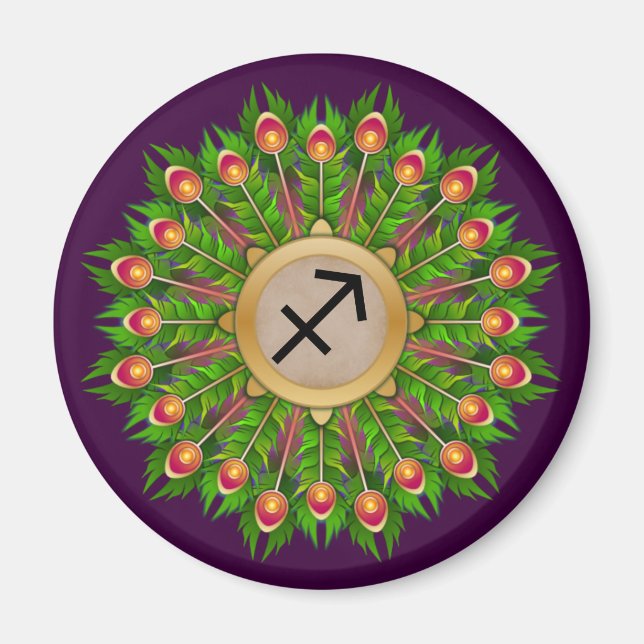 Imã Pavão Feather Wreath Zodiac Sagittariac (Frente)