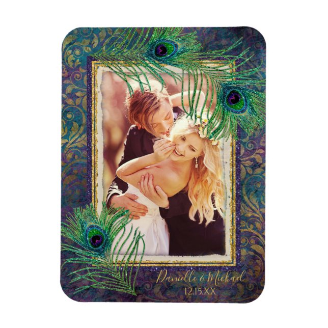 Ímã Pavock Feather Purple Glitter Foto Salvar Data (Vertical)