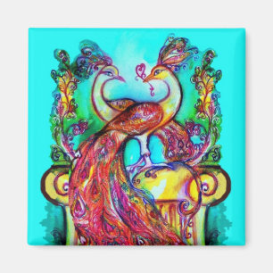 Imã PAVÕES APAIXONADOS  MONOGRAMA vermelho azul turque