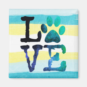 Imã Paw print Love Dog Teal and Yellow Magnet