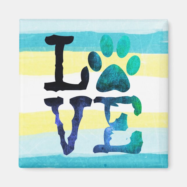 Imã Paw print Love Dog Teal and Yellow Magnet (Frente)