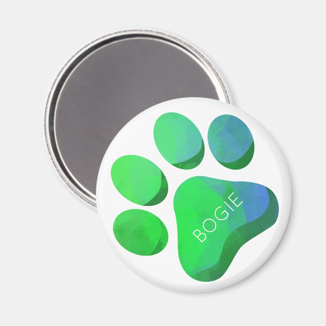 Imã Paw Print Pets NAME Blue Green Dog Cat (Front/Back)