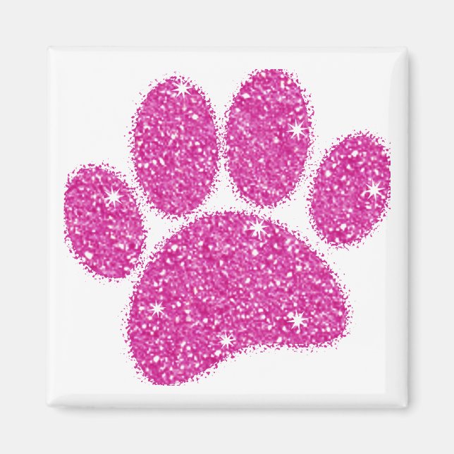 Imã Pawprint Cachorro Rosa-Brilhante (Frente)