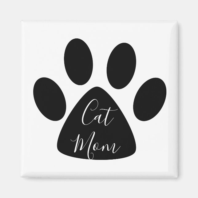 Imã Pawprint Preto da Mãe Gato-Gato (Frente)
