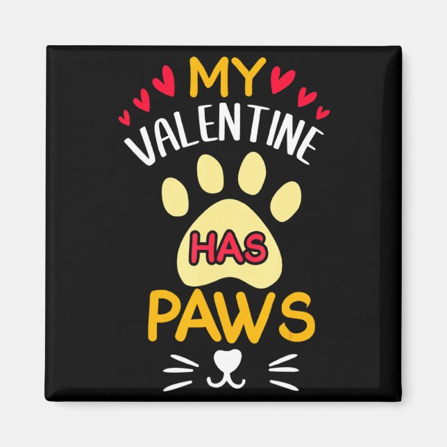 Imã Paws Pet Cat My Valentine Hearts Day Happy Valenti (Frente)