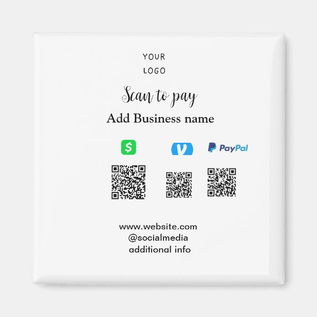 Imã Paypal Cashapp venmo scanear para pagar QR adicion (Frente)