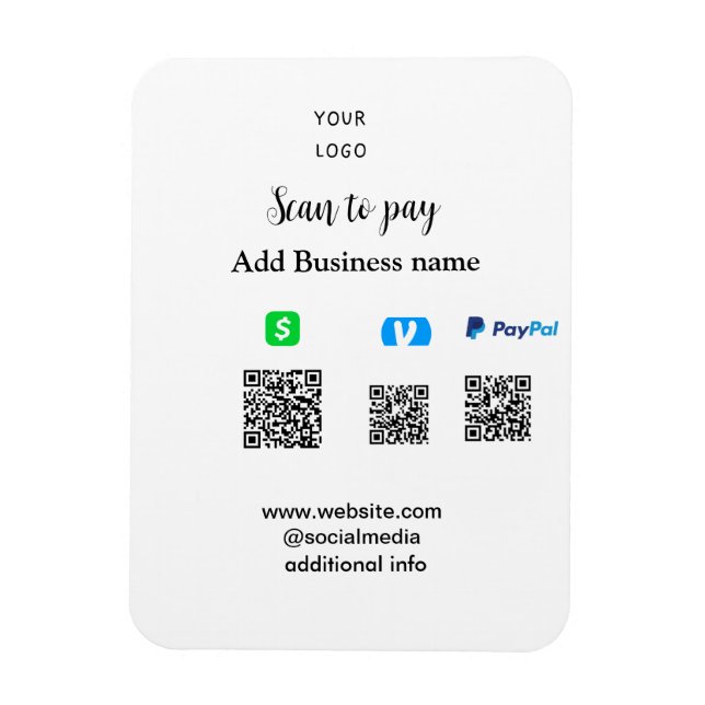Ímã Paypal Cashapp venmo scanear para pagar QR adicion (Vertical)