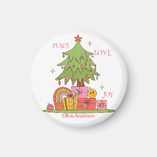 Imã Paz, Amor e Alegria - Bela Árvore de Natal Retro